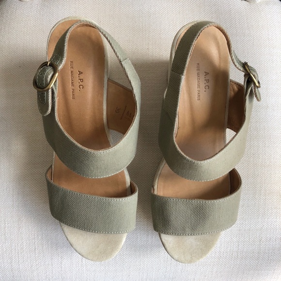 A.P.C. Platform Canvas & Suede Wedges, Size 7.5 - Picture 4 of 8
